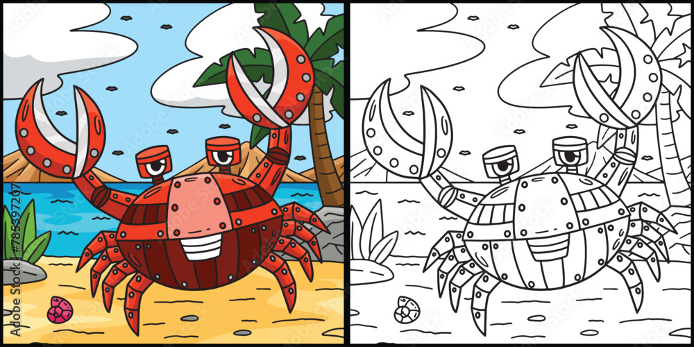  Robot Crab Coloring Page Colored Illustration