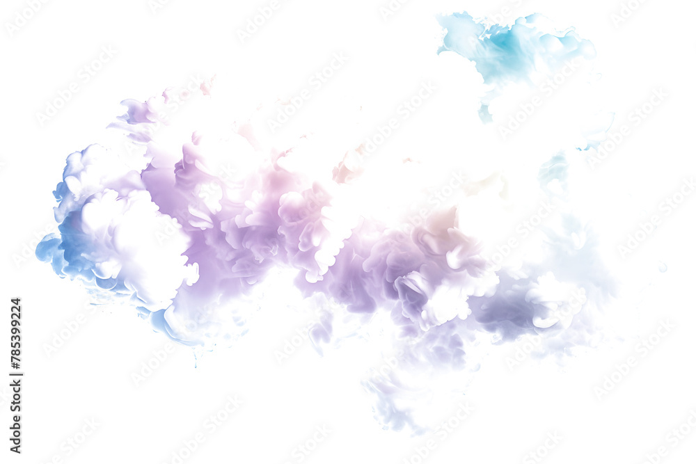 Pastel color cloud formation on white background.