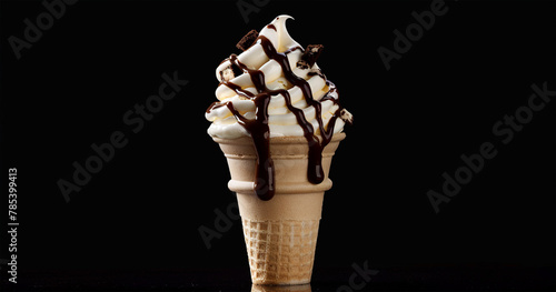 Gourmet Chocolate Chip Ice Cream Cone on Black Background © Baechi Stock