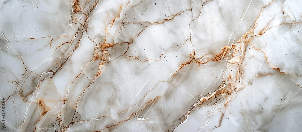 Detailed close up of a white marble surface showing intricate brown veins running through the stone. Detailed close up of a white marble surface showing intricate brown veins running through the stone.
