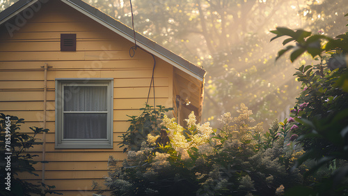 Wallpaper Mural Doors and terrace of a newly built modern house. The color scheme includes a pastel background Torontodigital.ca