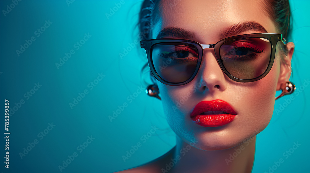 Beauty fashion model girl wearing stylish sunglasses, generative ai