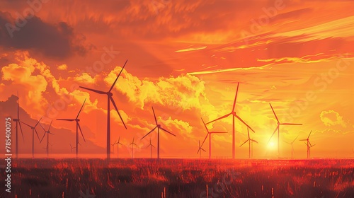 Sunset Wind Turbines Harnessing Renewable Energy