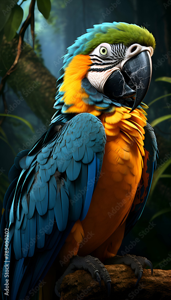 Fototapeta premium Beautiful macaw parrot sitting on a branch in the jungle