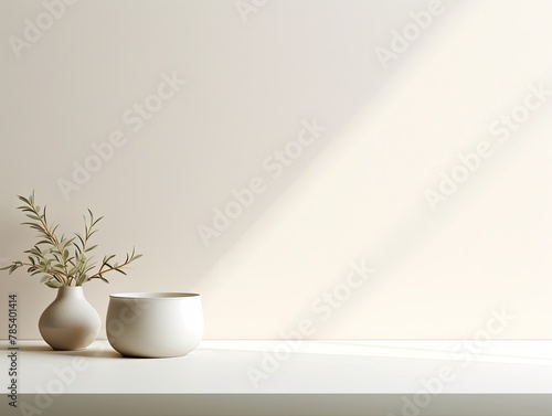 Photo of a modern minimal abstract background, an empty table top in a color with a soft shadow and copy space for product display presentation mock-up