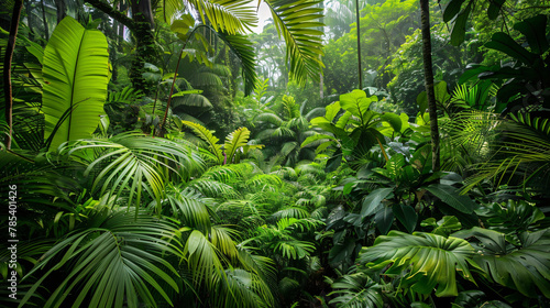 Lush Vegetation in the Rain Forest of Costa