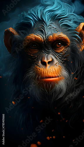 Monkey in the smoke. 3d illustration of a chimpanzee.