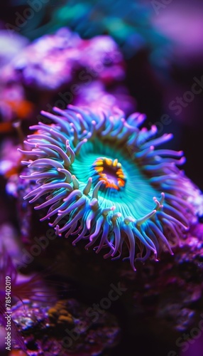 Colorful sea anemone enhancing the beauty of a vibrant and diverse coral reef ecosystem