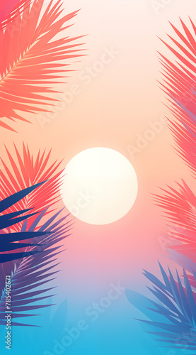 Sun, tree leaves and orange backgrounds.