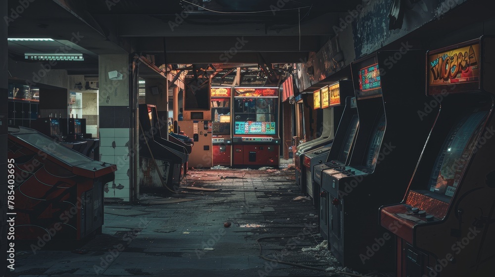 An abandoned arcade, machines still running, a beacon in the dark