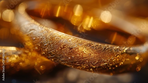 Jewelry and Gemstone: A macro close-up photo of a gold bangle photo