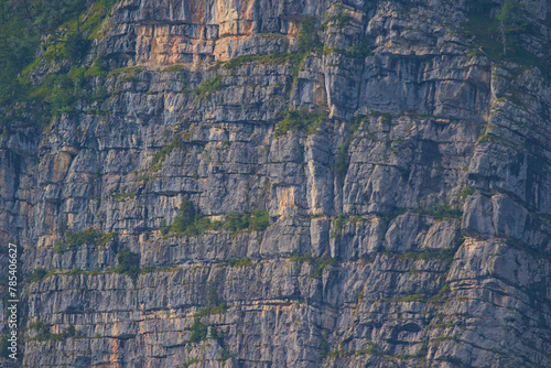 Abstract view of a steep mountain with no signs of vegetation in the Austrian Alps. Detailed image of a mountainous area. Vertical rock formation.