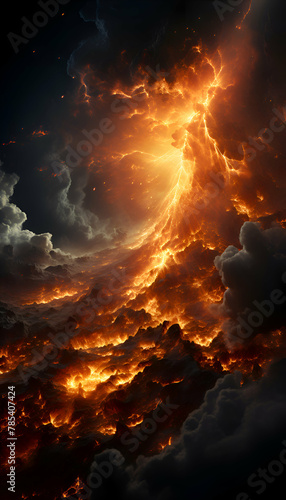 Fiery explosion on a dark background. 3D illustration