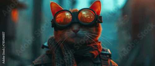 An elite spy kitten with nightvision goggles and a tactical wool scarf on a covert mission Color Grading Teal and Orange
