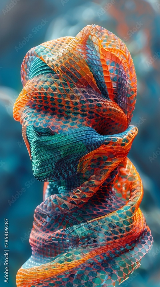 Conceptual 3D design of a wool scarf as a musical instrument, weaving sounds in a symphony of colors and textures  Color Grading Teal and Orange