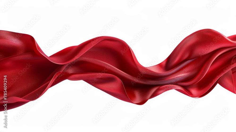flowing red fabric ribbon shape border isolated on white abstract silk texture background flowing red fabric ribbon shape border isolated on white abstract silk texture background