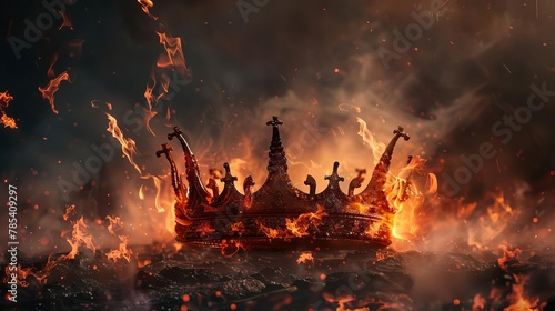 fire and flames with smoke and embers on kings crown medieval royalty concept illustration