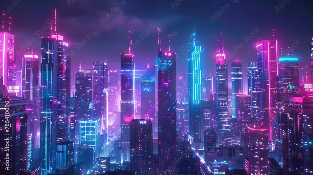 futuristic cyberpunk cityscape at night with vibrant neon lights illuminating the skyscrapers digital art concept illustration futuristic cyberpunk cityscape at night with vibrant neon lights illuminating the skyscrapers digital art concept illustration
