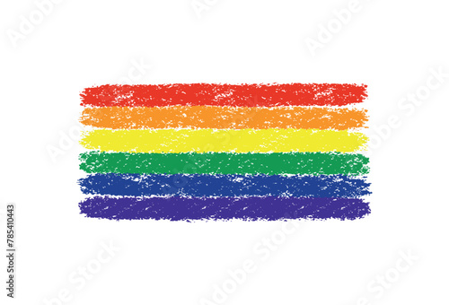 Grunge rainbow pride LGBT flag. Abstract hand drawn illustration painted with brush strokes. Vector illustration isolated on white background.