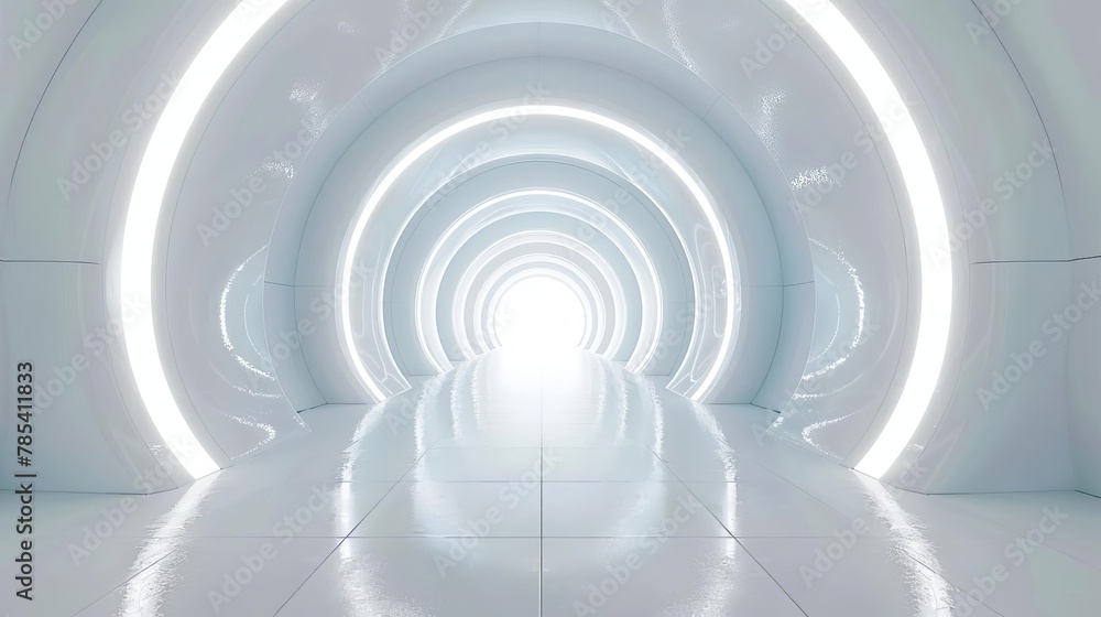 futuristic wide white tunnel with glowing lights 3d render futuristic wide white tunnel with glowing lights 3d render