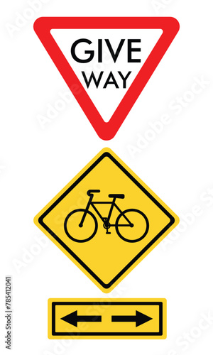 bicycle sign yellow sign with share the road give way area frequently used by bicyclists bike lane road sign