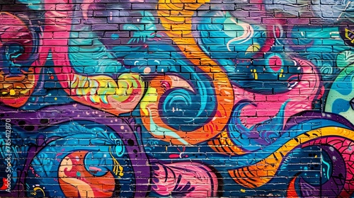 graffiticovered brick wall with vibrant psychedelic colors and intricate designs abstract photograph