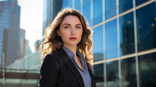 business woman leader entrepreneur, professional manager  standing on the street in big city on sky background. © photo for everything