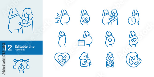 Pregnancy icon set. Editable Vector Stroke.