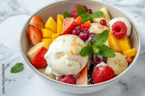 Fruit salad with ice cream