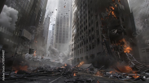 Futuristic Virtual Reality Simulation: Hurricane Impacting Metropolis, Evoking Panic, Heroism, and Chaos Training Concept.