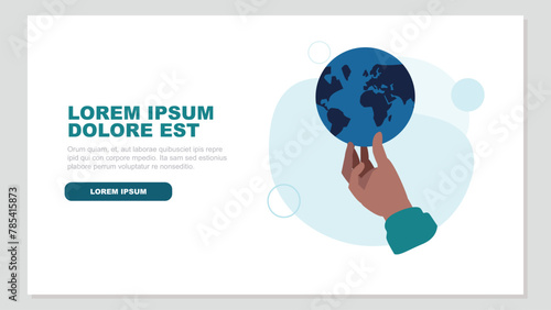 Vektor-Illustration einer Hand, die einen Globus als Symbol für die globale Verfügbarkeit auf dem Arbeitsmarkt hält - Business-KonzeptAdobe Illustrator Artwork