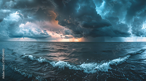 Baltic sea under dramatic clouds after thunderstorm, generative ai