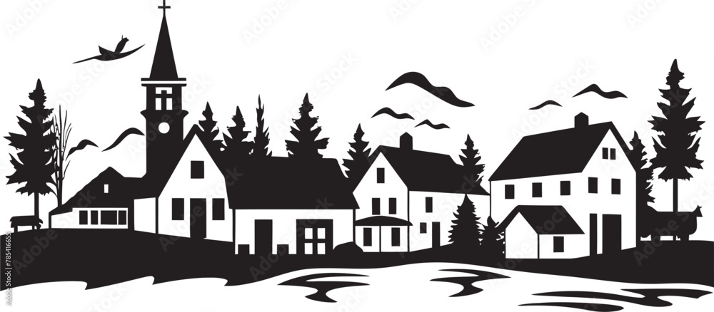 Countryside Charms Small Village Vector Artwork