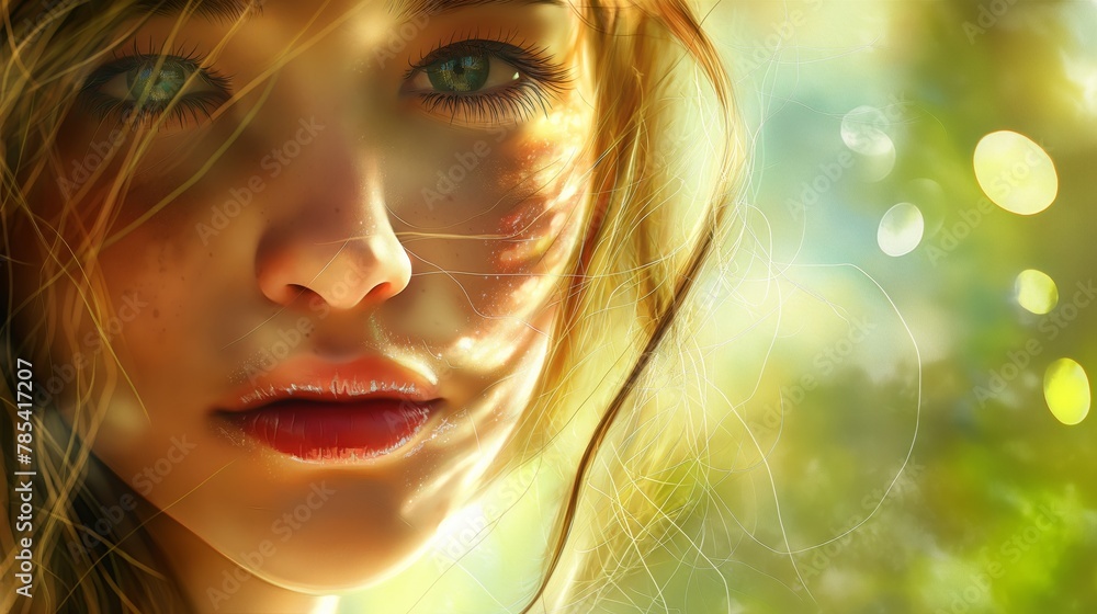 Portrait of a beautiful green-eyed young woman looking at the camera Portrait of a beautiful green-eyed young woman looking at the camera