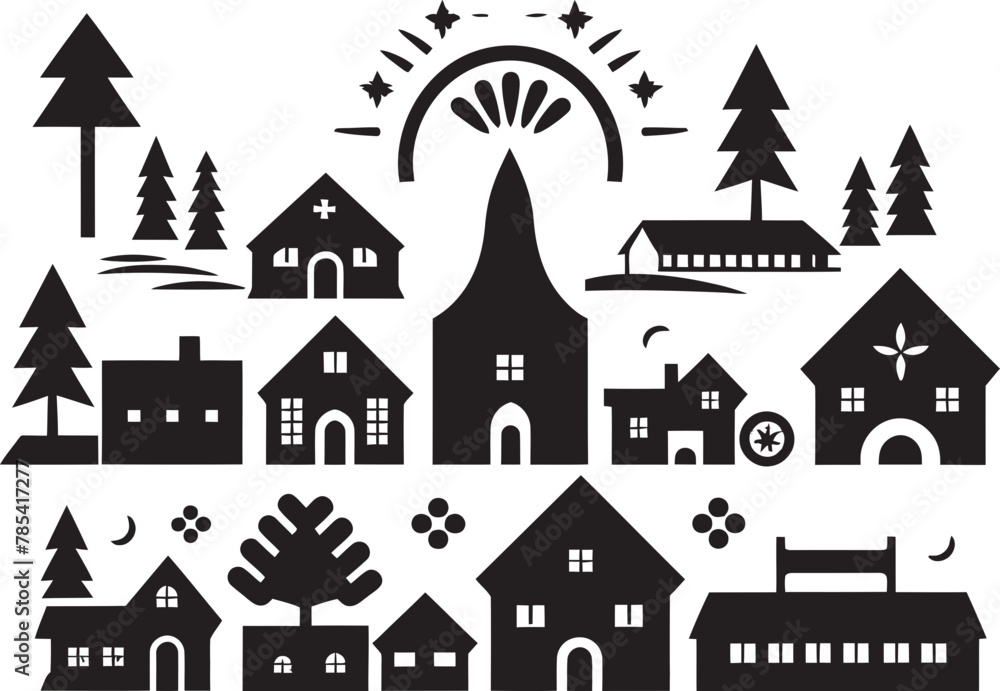 Enchanted Enclaves Vector Illustration of a Picturesque Village