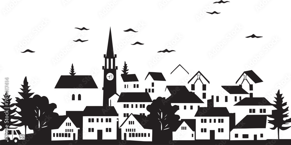 Enchanted Escapes Vector Illustration of a Charming Village