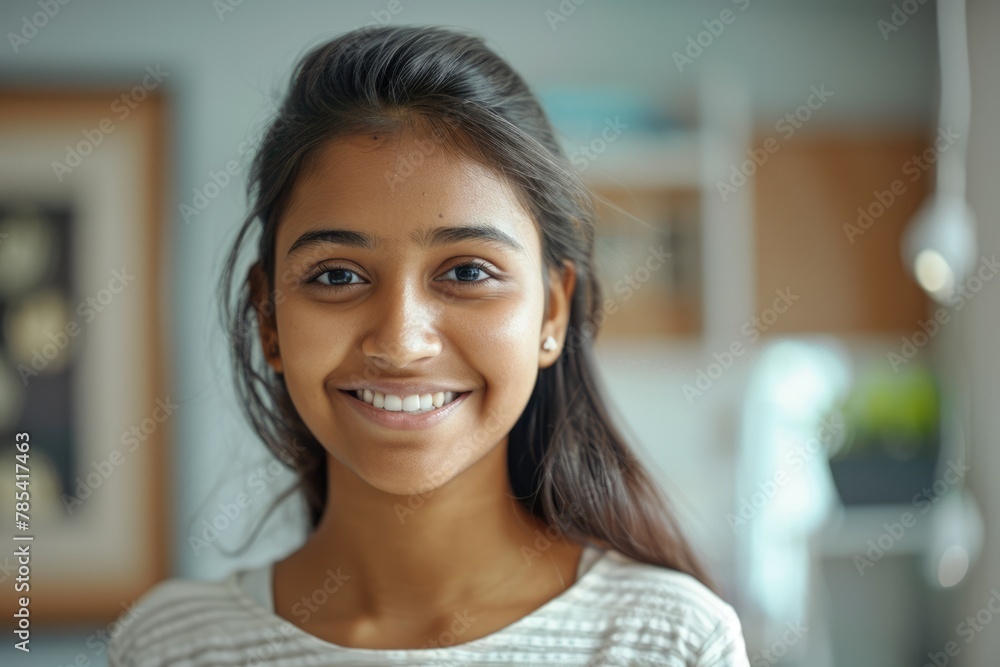 Attractive Businesswoman at Home Office Looking at Camera with a Cheerful Expression Attractive Businesswoman at Home Office Looking at Camera with a Cheerful Expression