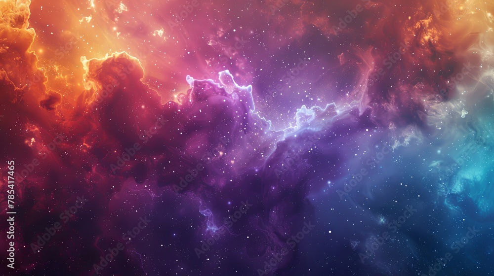 Obraz premium Vibrant cosmic nebula in spectrum colors with sparkling stars