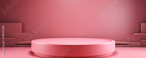 Pink podium background, platform for product presentation with empty space on dark studio wall vector illustration 3d rendering mockup design