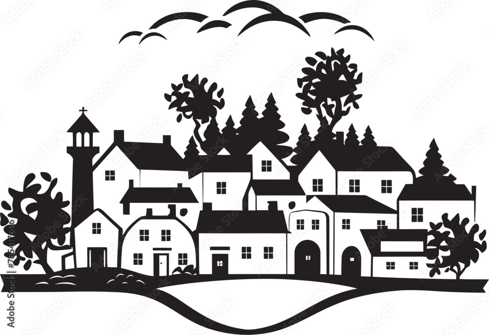 Countryside Charms Vector Rendering of a Cozy Village