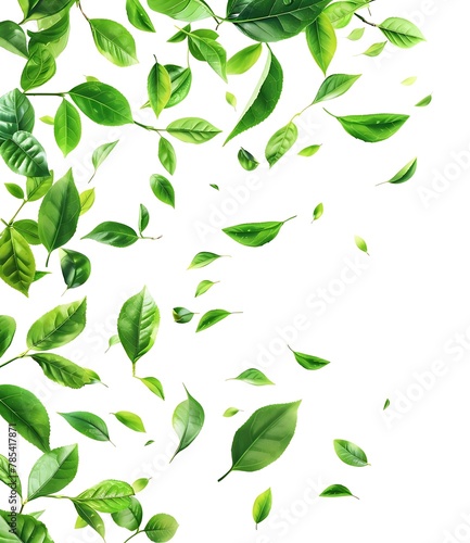 Green tea leaves flying in the air