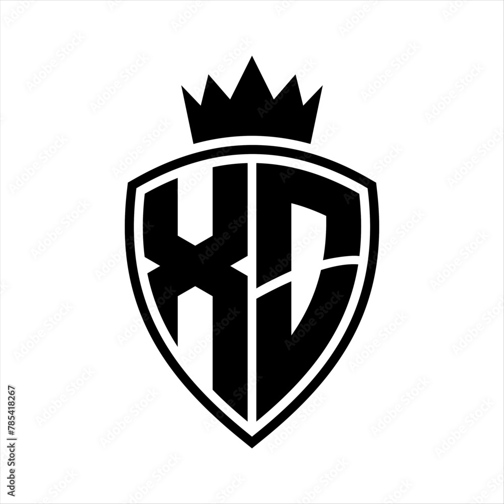 XO Letter monogram shield and crown outline shape with black and white color design XO Letter monogram shield and crown outline shape with black and white color design