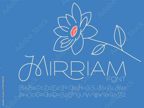 Vector font set named Mirriam with simple minimalistic flower illustration (ID: 785418282)