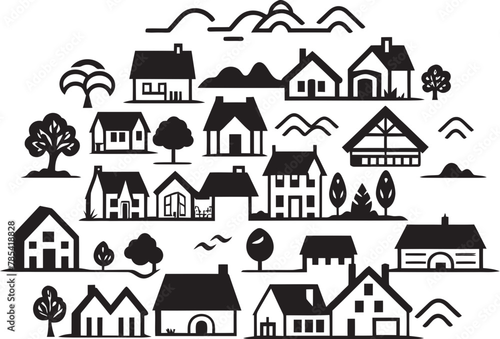 Countryside Charms Small Village Vector Artwork