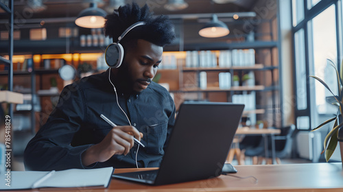 African American employee working on a project in office