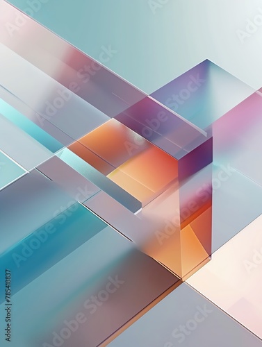 Abstract transparent geometric pattern in soft gradient colors, Background with transparent shapes and lines in pastel colors for presentation use, AI generated