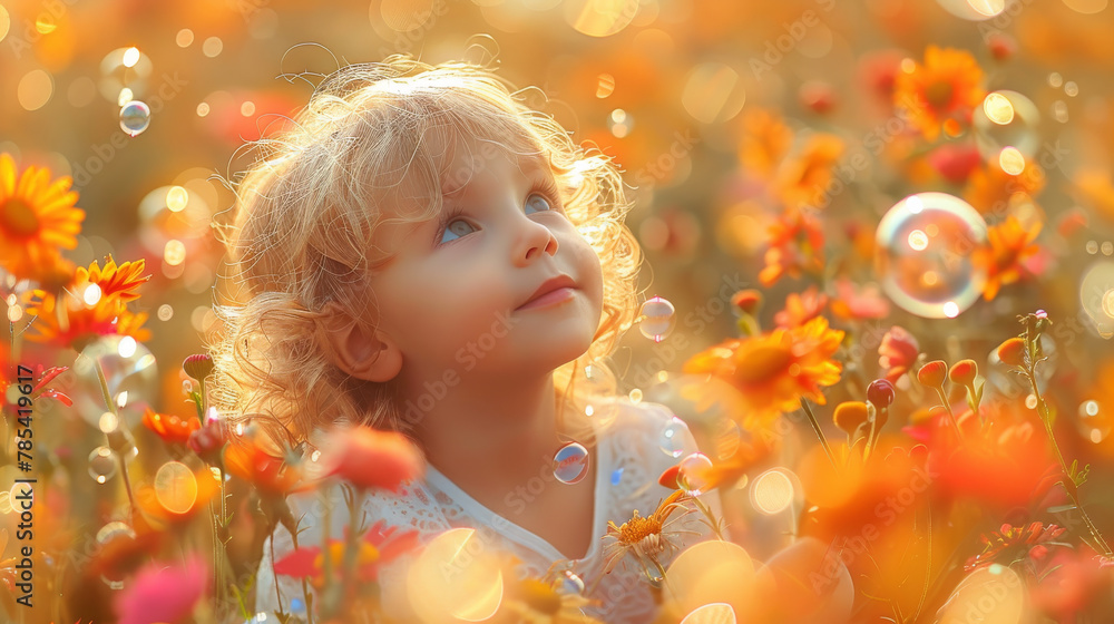 Generative ai illustration of a Cute little kid with soap bubbles Generative ai illustration of a Cute little kid with soap bubbles