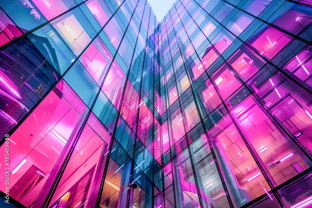 Neon glow of modern urban architecture Neon glow of modern urban architecture