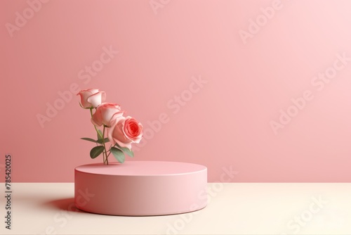 Rose minimal background with cylinder pedestal podium for product display presentation mock up in 3d rendering illustration vector design