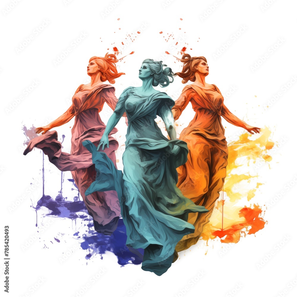 Colorful Abstract Illustration of the Fates on a White Background